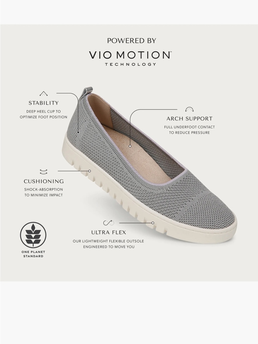 Vionic Women’s Slip-On Knit Flat — Light Gray with lilac - Picture 2 of 11
